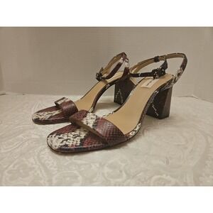 Antonio Melani Shoes 11 Snakeskin Print Leather Ankle Strap Open Toe Block Heel